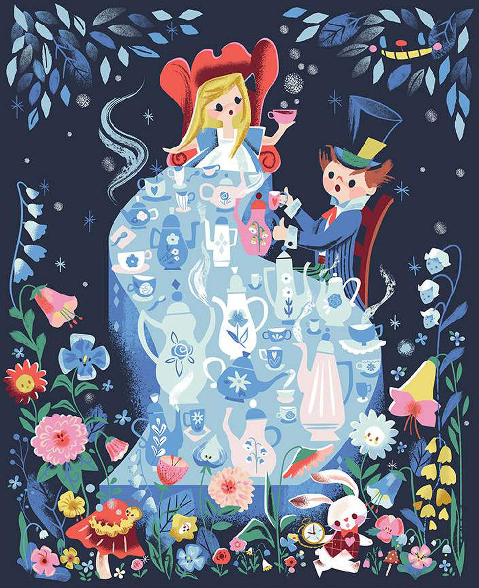 Down the Rabbit Hole by Jill Howarth - panel in navy