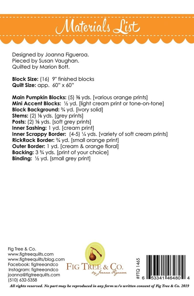 Pumpkins and Cream Quilt Pattern by Fig Tree and Co.