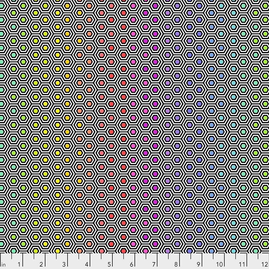 Linework by Tula Pink for FreeSpirit Fabrics- Hexy Rainbow in Ink