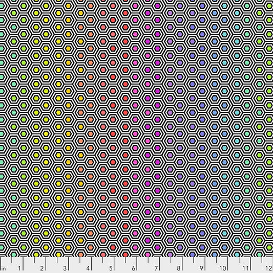 Linework by Tula Pink for FreeSpirit Fabrics- Hexy Rainbow in Ink