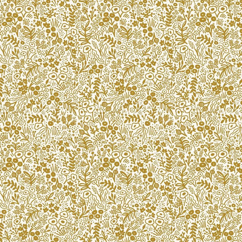 Rifle Paper Co Basics - Cotton + Steel - Tapestry Lace Floral in Gold Metallic