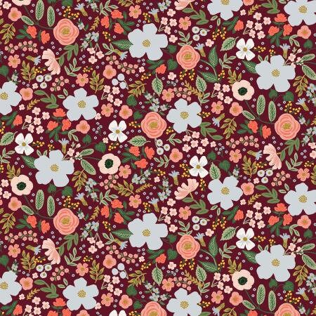 Rifle Paper Co. - Garden Party - RJR Fabrics - Wild Rose - Burgundy Metallic Fabric