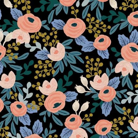 Rifle Paper Co. - Garden Party - RJR Fabrics - Rosa - Black Unbleached Canvas