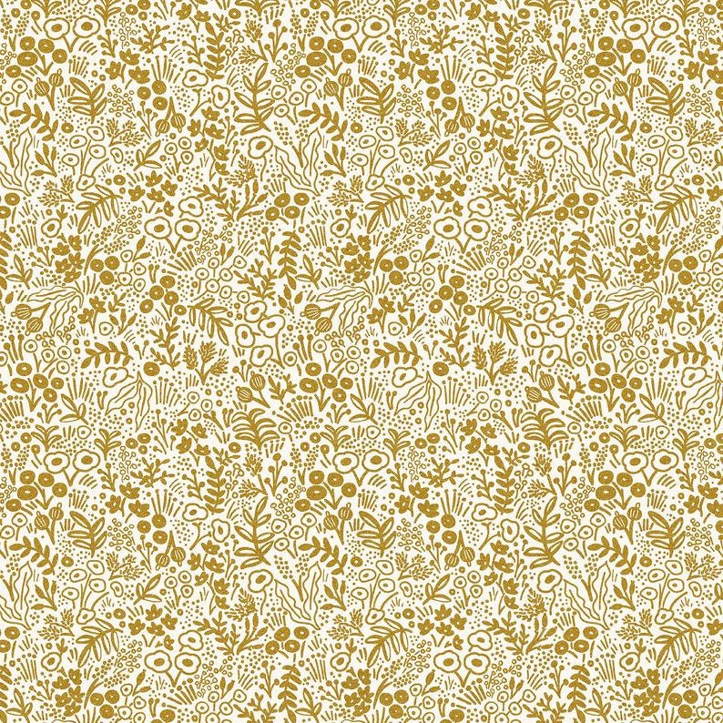 Rifle Paper Co Basics -  Cotton + Steel - Tapestry Lace Floral in Gold Metallic