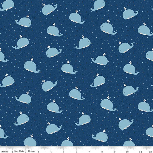 Cuddle flannel - Whales in Navy - for Riley Blake Designs