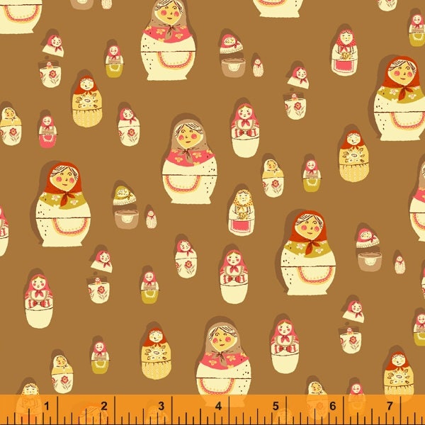 West Hill by Heather Ross - Matryoshka dolls in Brown